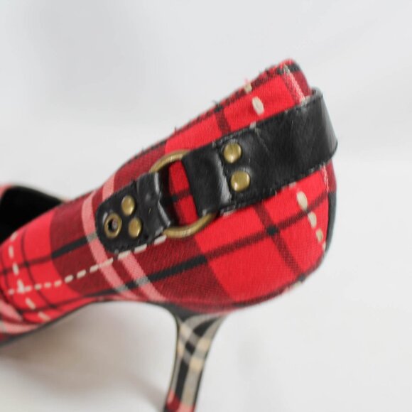 Vintage Y2K Pointed Toe High Heels Red Tartan Plaid Size 7 1/2 Punk & Emo Goth - Picture 10 of 15
